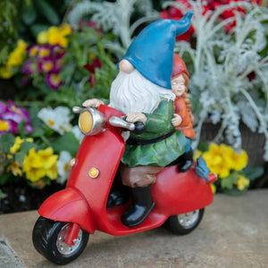 Solar Hand Painted Scooter Gnome Garden Statuary, 11.5 Inches tall | Shop Garden Decor by Exhart