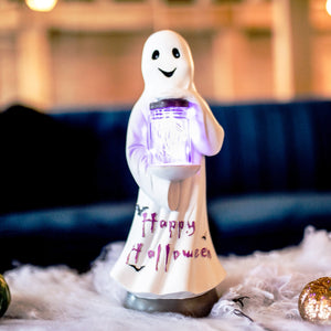 Friendly Ghost Statuary with LED Sparkle Light Jar and Battery Powered Automatic Timer, 13 Inches tall | Exhart