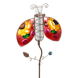 Ladybug Rain Gauge Garden Stake Hand Painted, Made of glass and metal, 36 inches | Shop Garden Decor by Exhart