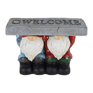 Solar Garden Gnomes with a Welcome Stone Statuary, 14 by 10 Inches | Shop Garden Decor by Exhart