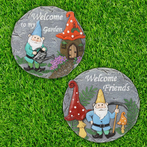 2 Piece Set of Gnome Welcome Stepping Stones, 10 by 11.5 Inches | Shop Garden Decor by Exhart