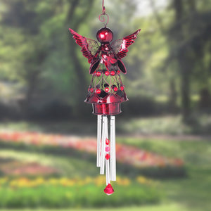 Red Angel Metal Wind Chime, 18 by 8 Inches