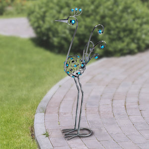 Pewter Filigree Bird with Blue Beads Garden Statue, 28 by 48 Inches | Shop Garden Decor by Exhart