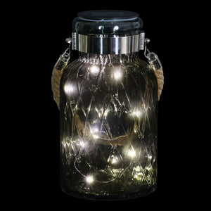 Solar Diamond Glass Accent Lantern with Rope and Twelve LED Lights in Grey, 10.5 Inches | Shop Garden Decor by Exhart