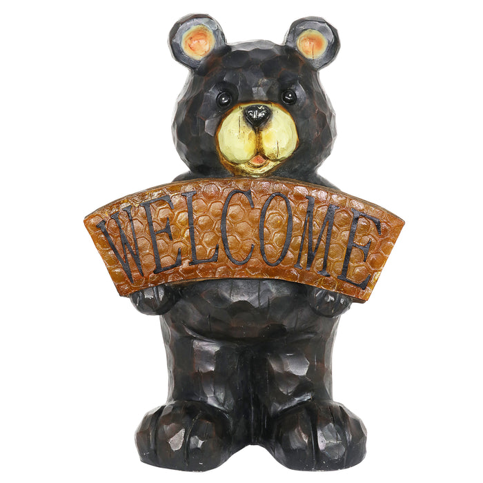 Solar Welcome Sign Bear Statue, 14 Inch