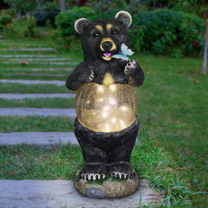 Solar Bear with Crackle Ball Belly Statuary, 17 Inches tall | Shop Garden Decor by Exhart