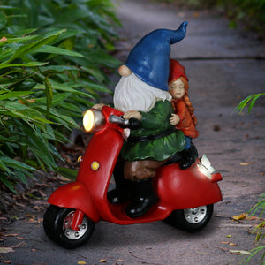 Solar Hand Painted Scooter Gnome Garden Statuary, 11.5 Inches tall | Shop Garden Decor by Exhart