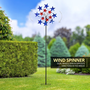Patriotic Star Spangled Wind Spinner Garden Stake in Metallic Paint, 20 by 83 Inches | Shop Garden Decor by Exhart