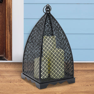 Metal Filigree Lantern with 3 Battery Operated Candles with a Timer, 16 Inch | Shop Garden Decor by Exhart