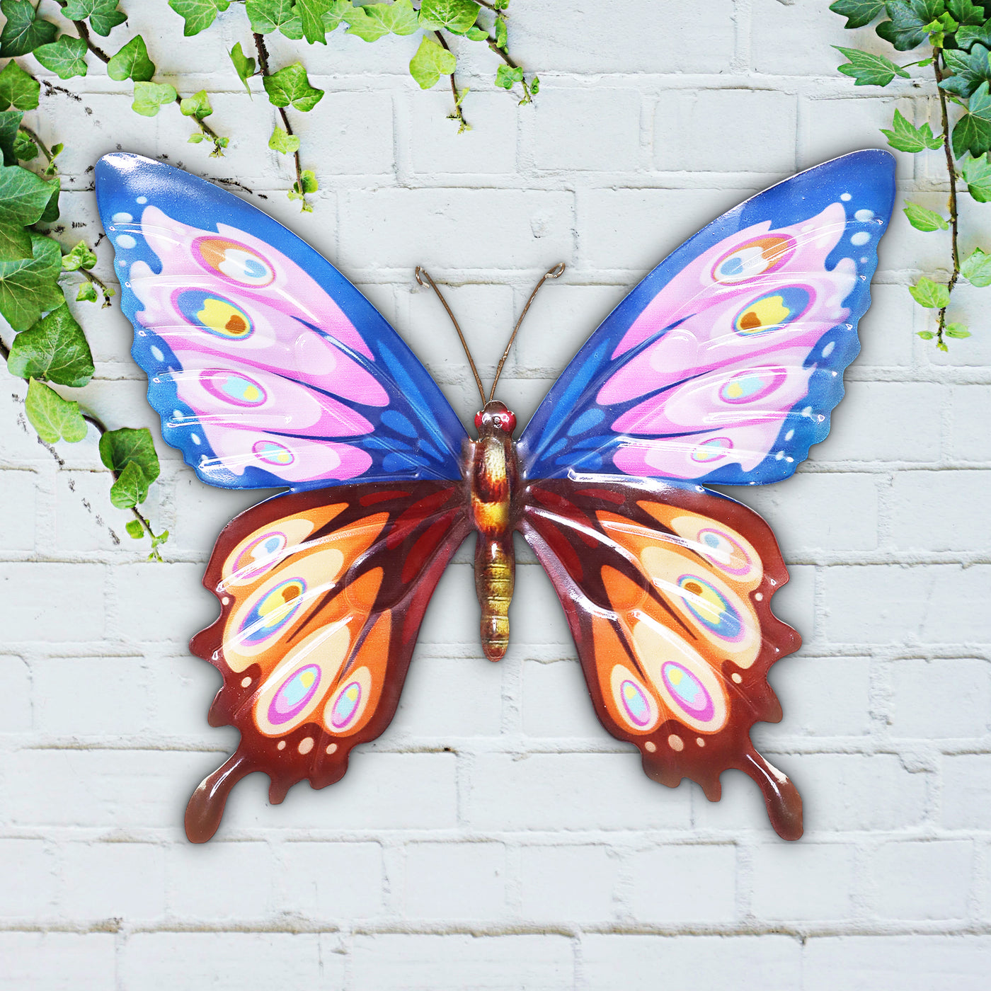 Metal Purple and Red Hand Painted Butterfly Wall Art, 14.5 by 13 Inche