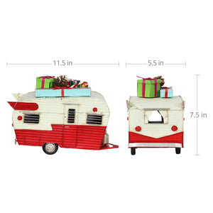 Battery Powered Holiday Gift Trailer Statue with LEDs on a Timer, 7.5 by 11.5 Inches | Shop Garden Decor by Exhart
