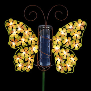 Solar Metal and Glass Yellow Butterfly Rain Gauge Garden Stake, 12 by 40 Inches | Shop Garden Decor by Exhart