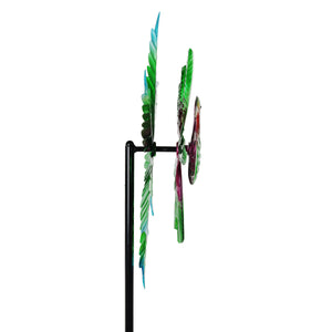 Metallic Green Kinetic Hummingbird Garden Stake with Double Spinning Feathers, 19 by 63 Inches | Shop Garden Decor by Exhart