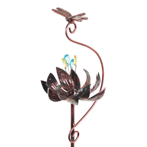 Kinetic Lotus with Dragonfly Bronze Spinner Garden Stake, 8 by 42.5 Inches | Shop Garden Decor by Exhart