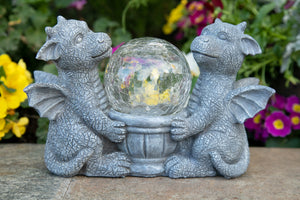 Solar Dragons Garden Statue with a Glass Crackle Ball, 11 by 7 Inches | Shop Garden Decor by Exhart