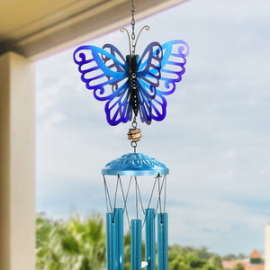 Spinning Blue Metal Butterfly Wind Chime, 9 by 43 Inches | Shop Garden Decor by Exhart