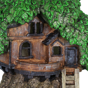 Solar Fairy Tree House with Deck and Ladder Garden Statue,  12 Inch