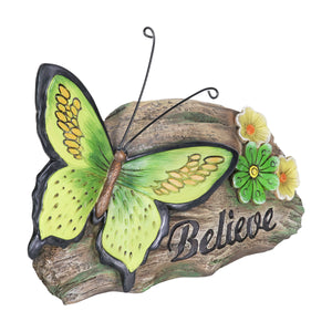 Believe Green Butterfly Hand Painted  Garden Statuary, 11 by 8 Inch | Shop Garden Decor by Exhart