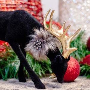 Holiday Black Velvet Grazing Reindeer Statue, 11.5 Inches | Shop Garden Decor by Exhart