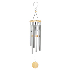 Exhart, Hand Tuned Silver Metal Chime with Natural Wood Top and Charm, 30 Inch | Shop Garden Decor by Exhart