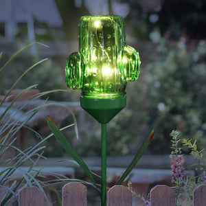 Solar Green Cactus Garden Stake with 3 LED lights, 5 by 32 Inches | Shop Garden Decor by Exhart