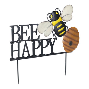 Bee Happy Hand Painted Metal Garden Stake, 21 by 17 Inches | Shop Garden Decor by Exhart