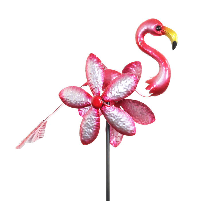 Pink Flamingo Double Sided Metal Garden Spinner Stake, 18 Inch