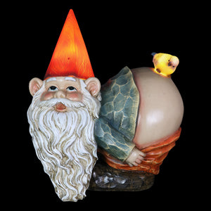 Solar Good Time Mooning Murry Gnome with a Bird Garden Statue, 13 Inches | Shop Garden Decor by Exhart