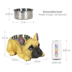 Tan French Bulldog Bowl with Stainless Bowl Insert, 12 by 6 Inches | Shop Garden Decor by Exhart