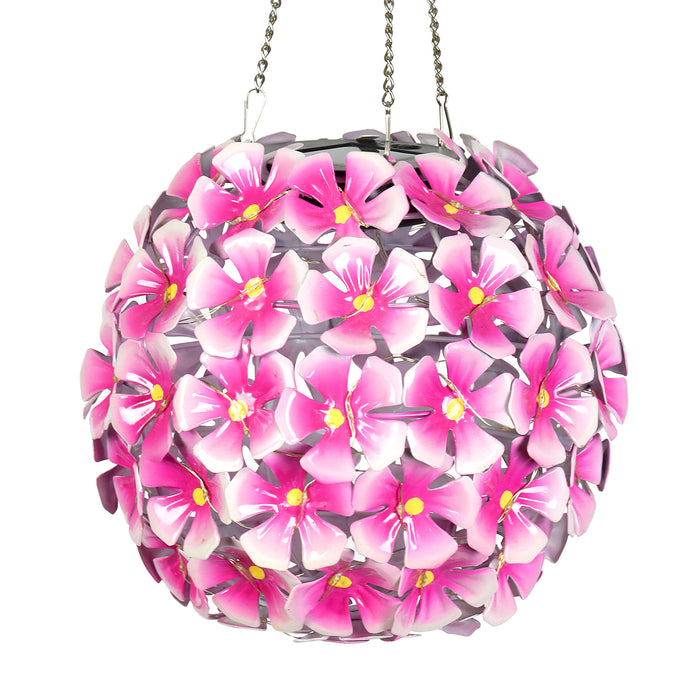 Solar Hanging Hydrangea Flower Ball Garden Décor in Pink with Seventy LED lights, 8 by 26 Inches