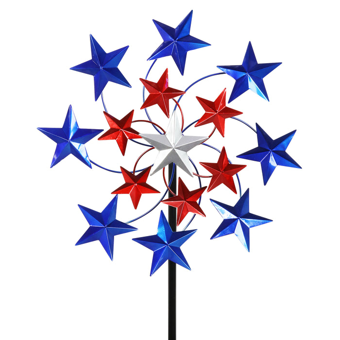 Patriotic Star Spangled Wind Spinner Garden Stake in Metallic Paint, 20 by 83 Inches