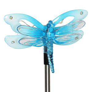 Solar Acrylic and Metal Blue Dragonfly Garden Stake with Twelve LED Lights, 4 by 34 Inches | Shop Garden Decor by Exhart