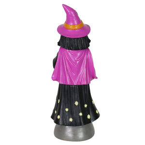 Friendly Witch Statuary with LED Sparkle Light Jar and Battery Powered Automatic Timer, 14 Inches tall | Exhart