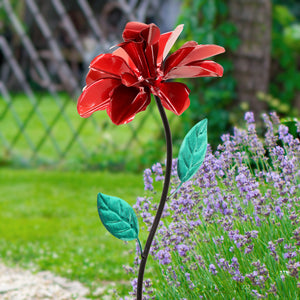 Rose Flower Wind Spinner Garden Stake, Hand Painted in Metallic Red, 8 by 39 Inches | Shop Garden Decor by Exhart