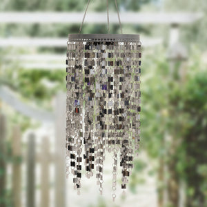Large Shimmer Chandelier Wind Chime w Battery Box w Timer Silver RS