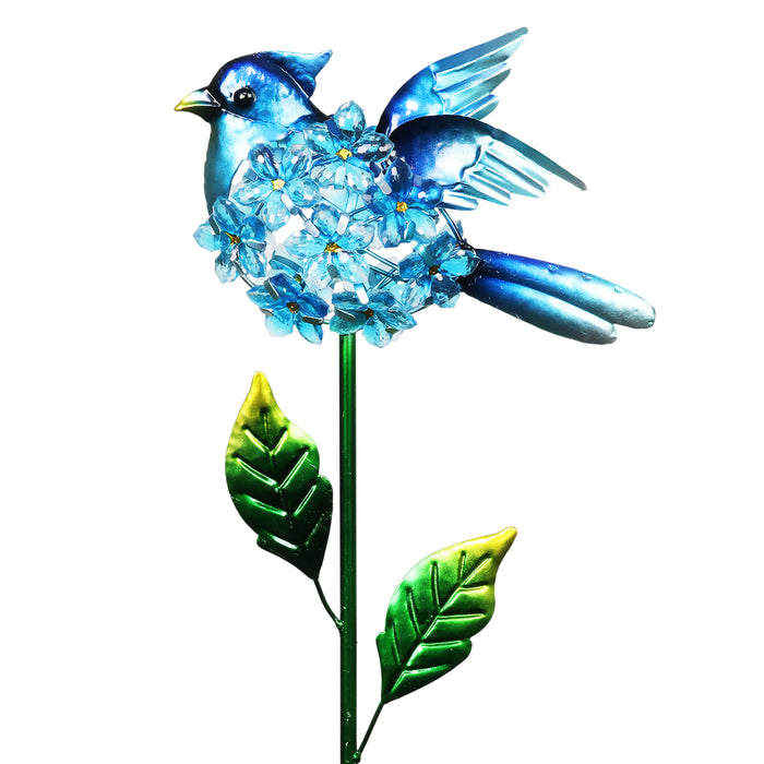 Solar Blue Jay with Flower Body Garden Stake, 9 by 33 Inches