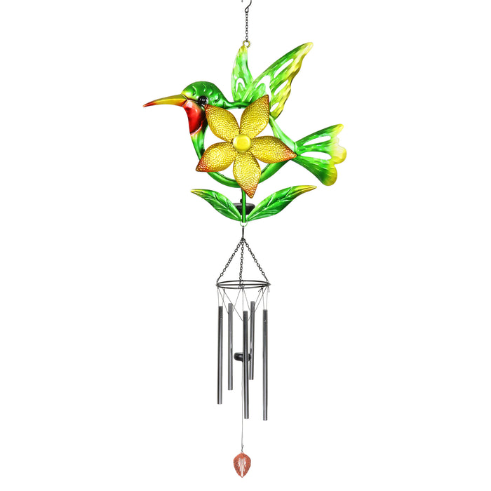 Solar Metal Hummingbird Spinning Pinwheel Wind Chime, 16 by 41 Inches