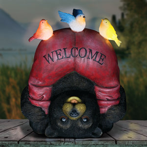 Solar Topsy-Turvy Welcome Bear with Birds Garden Statue, 10 inches | Shop Garden Decor by Exhart