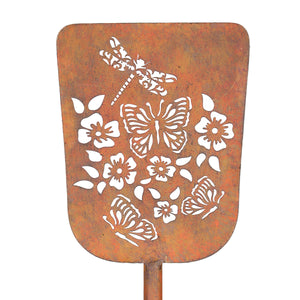 Metal Pot Garden Stake with Stamped Butterfly and Dragonfly Sign, 8 by 56.5 Inches | Shop Garden Decor by Exhart