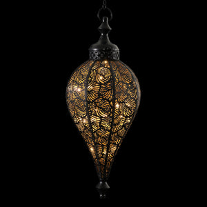 Hanging Metal Leaf Pattern LED Lantern with 5 Hour Battery Timer, 8.5 by 38 Inch | Shop Garden Decor by Exhart
