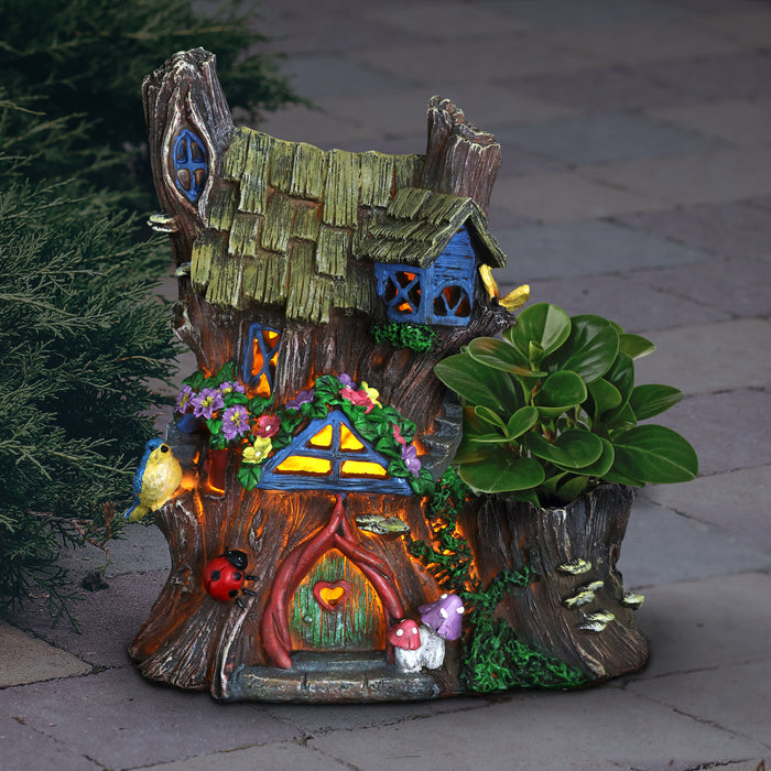 Solar Fairy House Planter and Garden Statue, 7 by 13 Inches