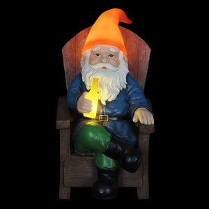 Solar Good Time Drinking Danny Gnome in Adirondack Chair Garden Statuary, 8.5 by 10.5 Inches | Shop Garden Decor by Exhart