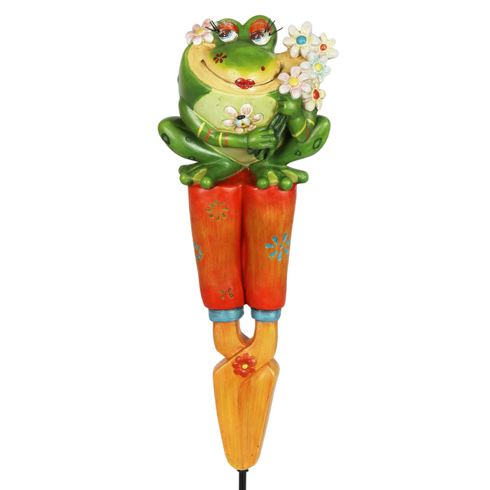 Frog on Pruners Garden Tool Plant Stake, 4.5 by 15 Inches