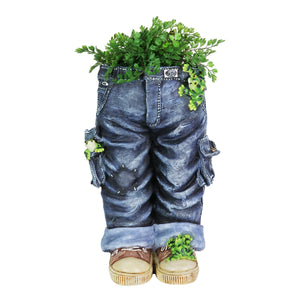 Hand Painted Standing Blue Jeans with Frogs Resin Planter, 13 by 19.5 Inches | Shop Garden Decor by Exhart