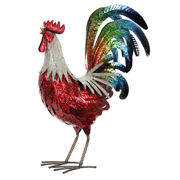 Multicolored Metal Rooster Garden Statue, 18 Inch