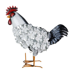 Solar White Metal Rooster with 43 LEDs in a Flower Body Garden Statue, 17.5 by 16 Inches | Shop Garden Decor by Exhart
