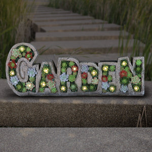 Solar Garden Succulent Marquee Sign, 20 by 8 Inches