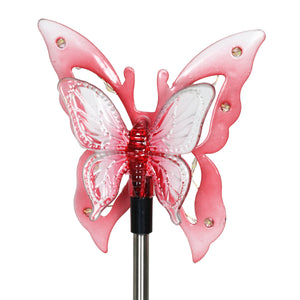 Solar Acrylic and Metal Pink Butterfly Garden Stake with Twelve LED Lights, 4 by 34 Inches | Shop Garden Decor by Exhart