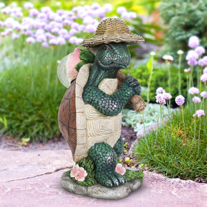 Solar Hiking Turtle with LED Crackle Ball Garden Statue, 6.5 by 12.5 Inches | Shop Garden Decor by Exhart