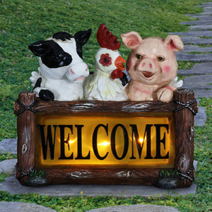 Solar Farm Animal Welcome Sign Garden Statue, 11 by 10 Inches | Shop Garden Decor by Exhart